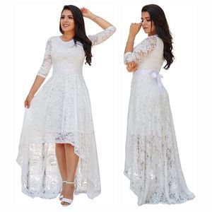 NWT White Lace 3/4 Sleeve Wedding Hi-Lo Dress Size L